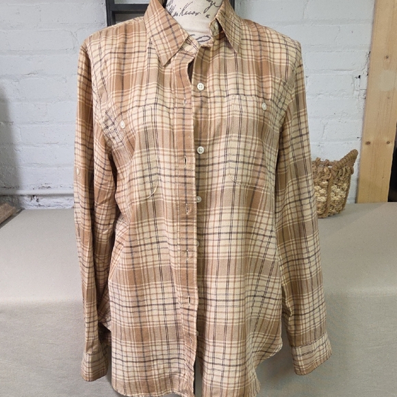 Ralph Lauren Tops - Ralph Lauren Tan and Brown Plaid Shirt Large
